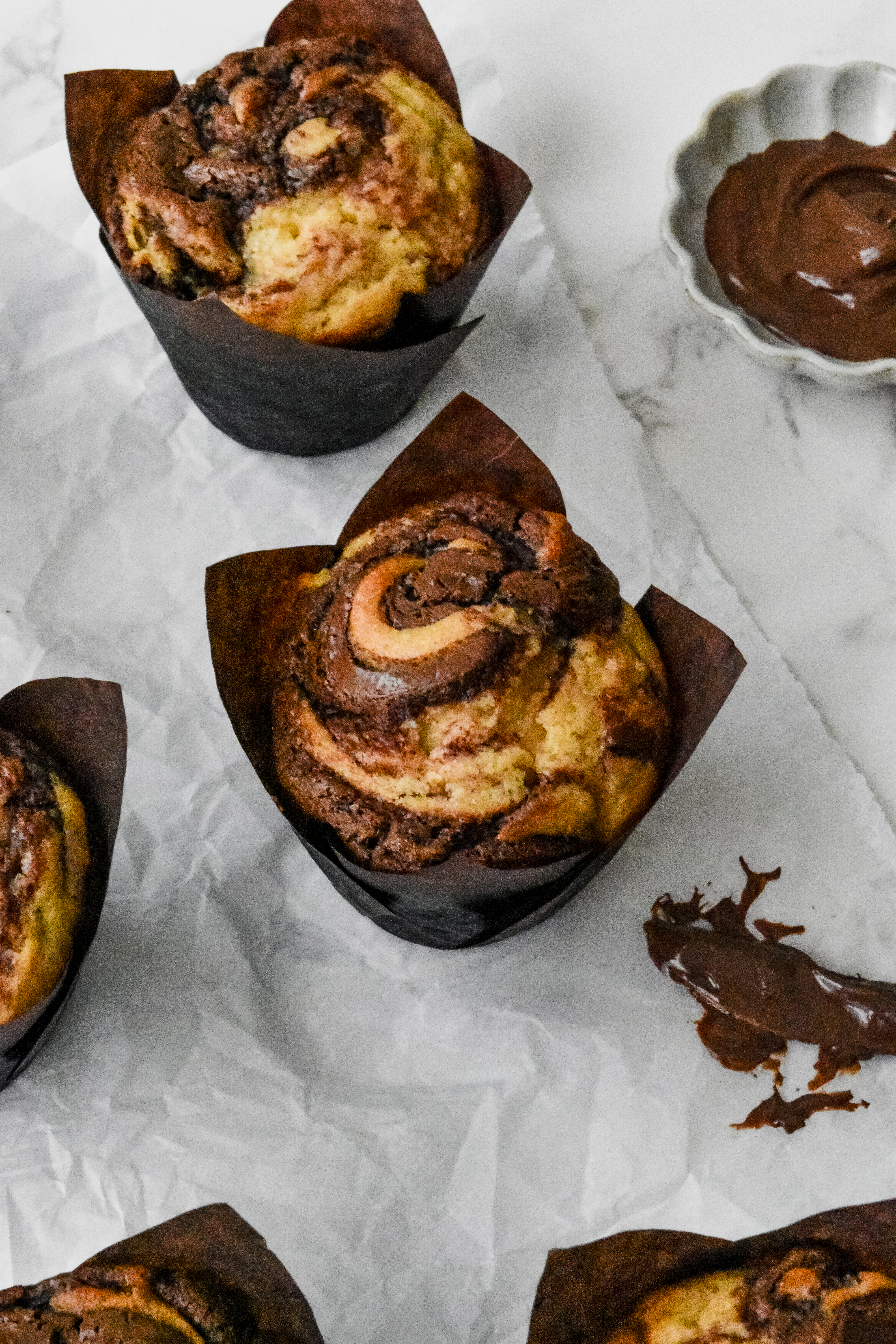 Small Batch Chocolate Hazelnut Swirled Banana Muffins